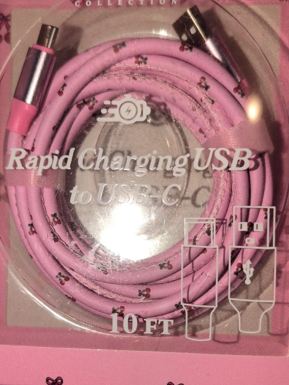 Simply Southern Pink USB-C to USB Rapid Charging Cable 10 Ft